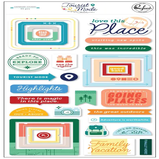 Pinkfresh Chipboard Stickers-Tourist Mode {1}