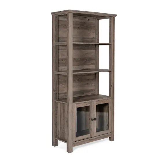 Merrick Lane Omaha Modern Farmhouse Storage Cabinet Bookcase, Glass Doors and Open Shelves Gray Wash {1}