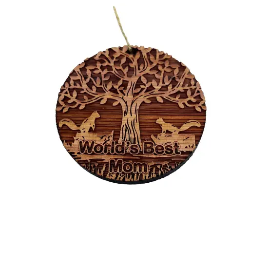 World's Best Mom Two Squirrels and Tree of Life - Cedar Ornament {1}