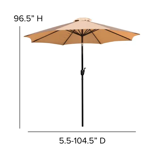Merrick Lane Bali 9' Round UV Resistant Outdoor Patio Umbrella With Height Lever And 33° Push Button Tilt Tan {4}