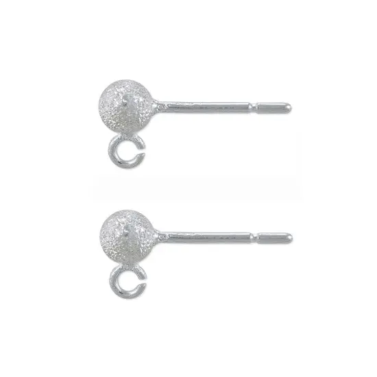 JewelrySupply 4mm Stardust Ball Post Earrings with Open Ring Sterling Silver (1 Pair of Sterling Silver Earrings) {1}