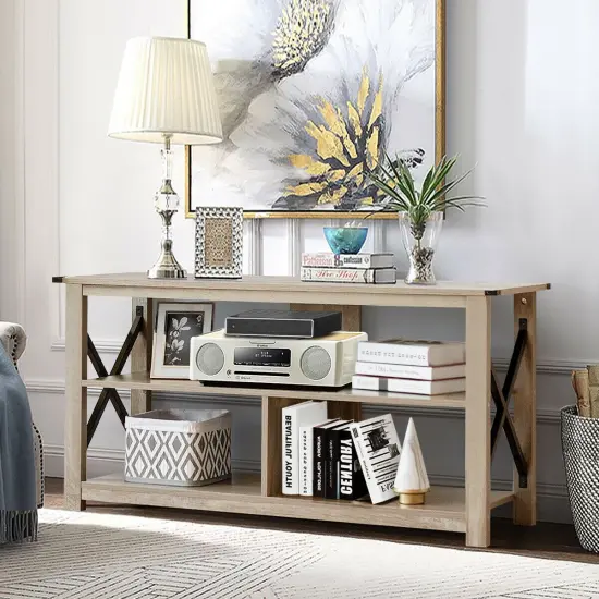 Modern Farmhouse TV Stand Entertainment Center for TV's up to 55-Inch with Open Shelves Grey {2}