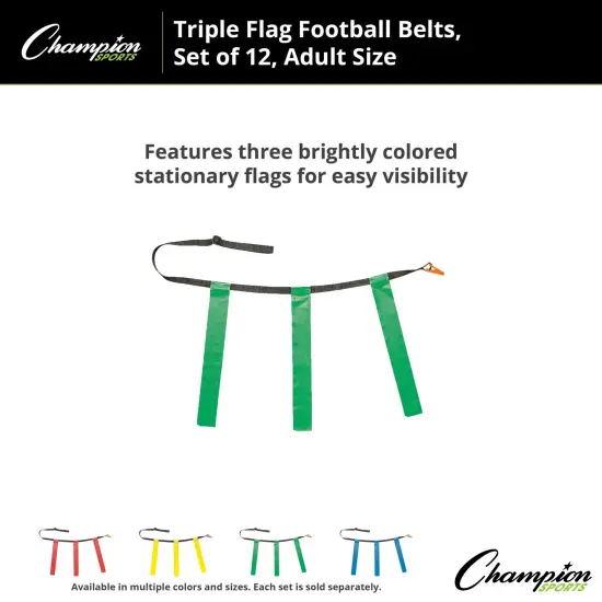 Triple Flag Football Set, Adult Size, Green, 32"-39", 12 per pack {4}