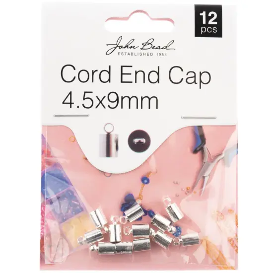 John Bead Cord End Cap 4.5x9mm 12/Pkg-Silver {1}