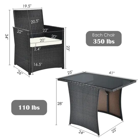 3 Pieces Patio Rattan Furniture Set with Cushion and Sofa Armrest White {4}