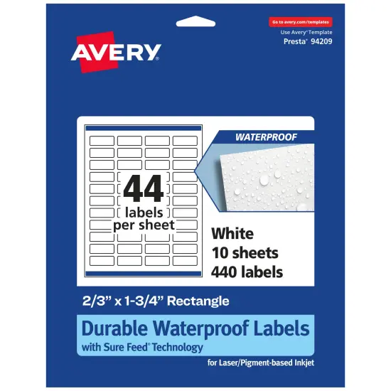 Avery Durable Waterproof Rectangle Labels with Sure Feed, 2/3" x 1-3/4" {7}