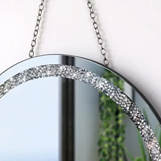 Crush Diamond 12 inch Wall-Mounted Mirrors with Iron Chain Home Decoration Round Silver Crystal Sparkling Decorative Mirror {4}