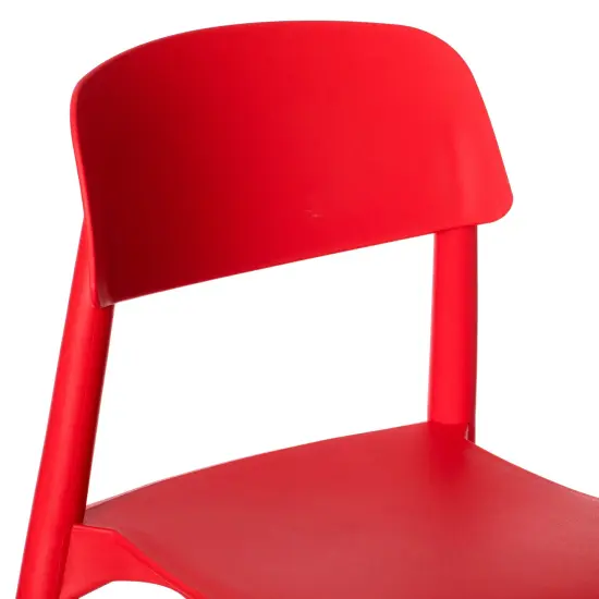 Modern Plastic Dining Chair Open Back with Beech Wood Legs Single Red {5}
