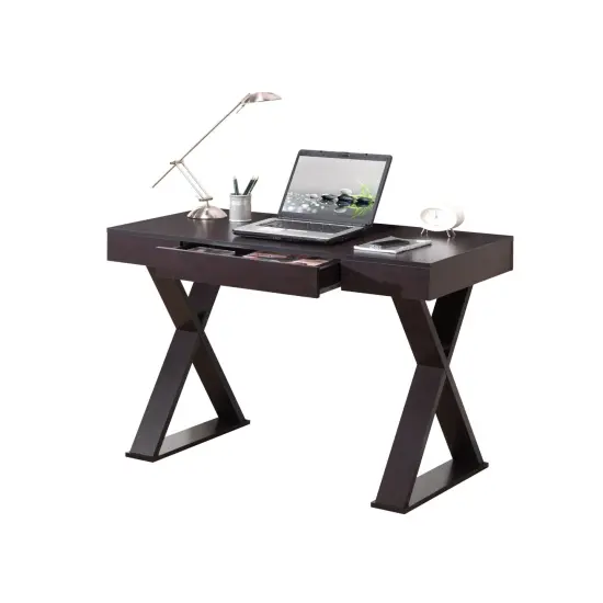Techni Office Solutions 47.25-Inch Dark Brown Durable Rectangular Writing Desk With Crossed Legs Black {4}