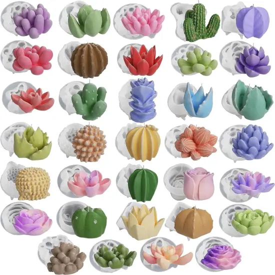 34 Pcs Succulent Candle Mold Succulent Mold Succulent Resin Mold Clay Mold Jewelry Resin Casting Mold Candle Making Molds Craft Supplies 3D Mold Silicone Mold for Resin Casting Mold Egg-3-Pack {2}