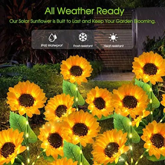 3 Pieces Solar Lights with 9 Sunflower Lights - Outdoor Garden Decor - Upgraded Solar Garden Lights , Waterproof Solar Outdoor Lights Auto ON/Off Solar Decorative Lights for Garden, Patio {1}