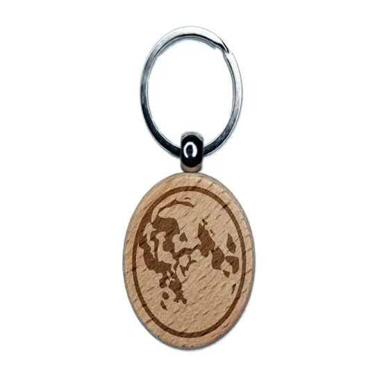 Full Moon Phase Engraved Wood Round Keychain Tag Charm {1}