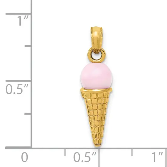 14K Gold Enamel 3D Ice Cream Cone Charm Pendant Jewelry 23mm x 6mm {4}