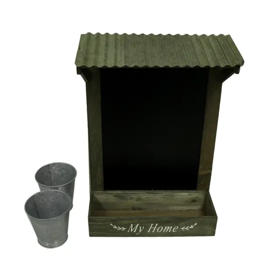My Home Wooden Chalkboard Wall Hanging w/Shelf & Planters {5}