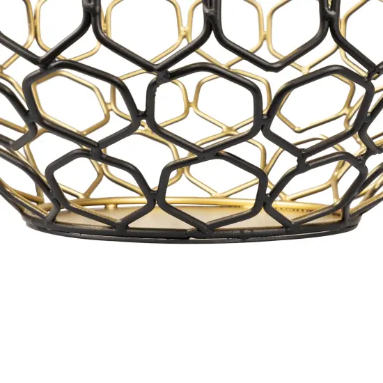 Northlight Small Geometric Cage Iron Pillar Candle Holder - 11" - Black and Gold {6}