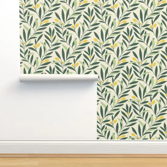 Peel & Stick Wallpaper 2FT Wide Green Yellow Botanical Garden Floral Nature Abstract Olive Medium Scale Custom Removable Wallpaper by Spoonflower {2}