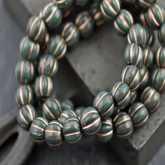 Gold Washed Bronzed Dark Blue Green Large Hole Melon Beads -- Choose Your Size {6}