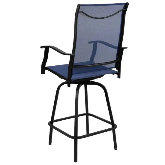 Merrick Lane Set of 2 Brett High Back Bar Height Swivel Patio Stools with Powder Coated Metal Frames and Textilene Upholstery Navy {4}