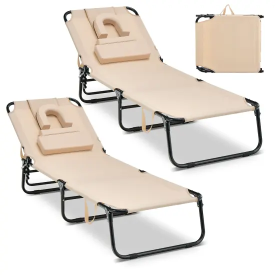 Costway 2 PCS Beach Chaise Lounge Chair with Face Hole Pillows & Adjustable Backrest {9}