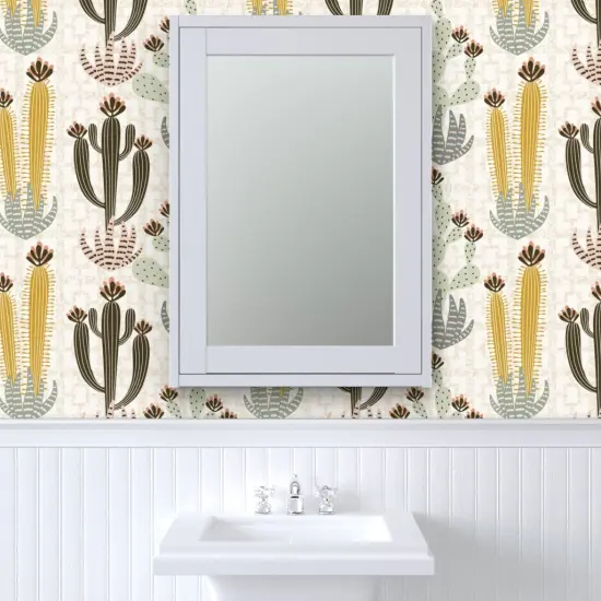 Peel & Stick Wallpaper 2FT Wide Cactus Neutral Large Scale Western Desert Succulent Plant Botanical Floral Custom Removable Wallpaper by Spoonflower {6}