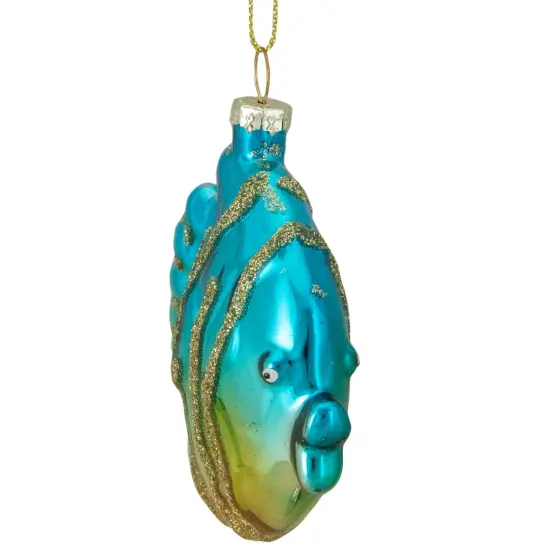 Northlight Tropical Fish Glass Christmas Ornament - 3" - Turquoise and Yellow Blue {4}
