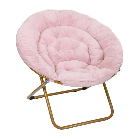 Emma and Oliver Ersa Oversize Folding Saucer Chair with Cozy Faux Fur Cushion and Metal Frame for Dorms, Bedrooms, Apartments and More BlushFauxFur/SftGold {2}