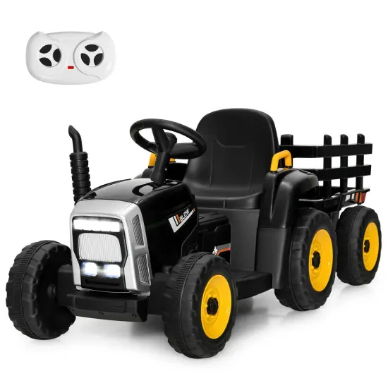Iron Ride-On Tractor with Trailer, Music and Safety for Kids Black {2}
