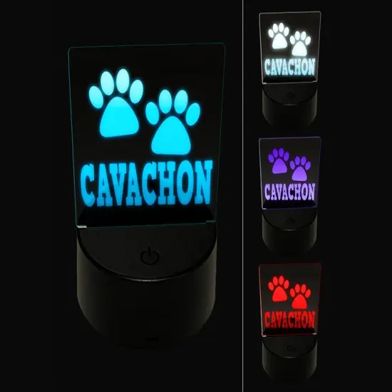 Cavachon Dog Paw Prints Fun Text 3D Illusion LED Night Light Sign Nightstand Desk Lamp {1}