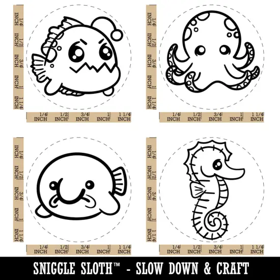Kawaii Ocean Octopus Anglerfish Seahorse Blobfish Rubber Stamp Set for Stamping Crafting Planners {1}