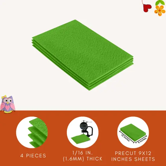 FabricLA Acrylic Felt Sheets for Crafts - Precut 9" X 12" Inches (20 cm X 30 cm) Felt Squares - Use Felt Fabric Craft Sheets for DIY, Costume, and Decoration | Lime - 4 Pieces {3}