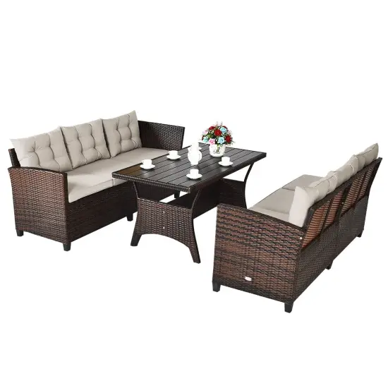 3 Pieces Rattan Sofa Set with Cushions for PatioGardenLawn {5}