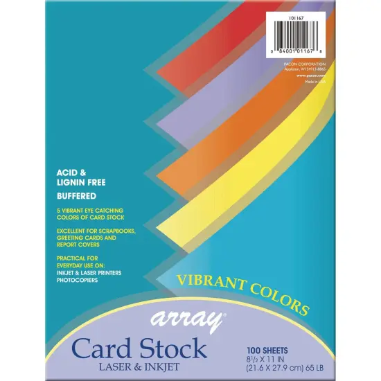 Vibrant Card Stock, 5 Assorted Colors, 8-1/2" x 11", 100 Sheets {4}