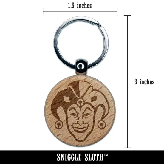 Court Jester Joker Harlequin Engraved Wood Round Keychain Tag Charm {2}