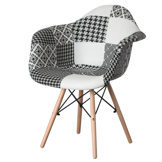 Mid-Century Modern Style Fabric Lined Armchair with Beech Wooden Legs Black & White 4 Set {7}