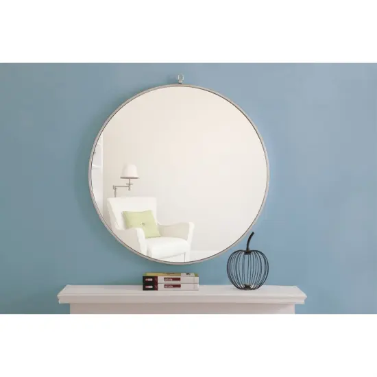 Metal frame Round Mirror with decorative hook 32 inch Silver finish {3}