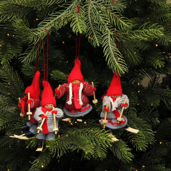 Northlight Set of 4 Colorful Holiday Skiing Kids Christmas Ornament Decorations 6" Red {4}