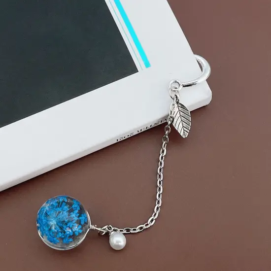 Wrapables Metal Leaf Bookmark with Charm for Book Lovers & Readers (Set of 2) Mint & Blue {6}