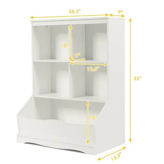 3-Tier Children's Multi-Functional Bookcase Toy Storage Bin Floor Cabinet White {5}