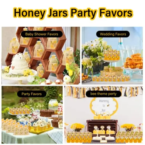 48 Pcs Mini Honey jars-1.5oz, Hexagon honey jars with dipper,gold cover,bee pendant,Gold Gift Bags,rope,Thank-You Tags,Glass Honey jars with lids,Baby Shower,Wedding Favors,Party Favors {6}