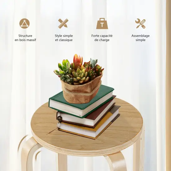 Set of 4 Wood Home Backless Dining Chairs Natural {3}