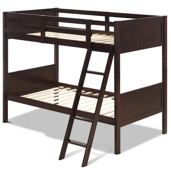 Twin Size Wooden Bunk Beds Convertible 2 Individual Beds Brown {4}