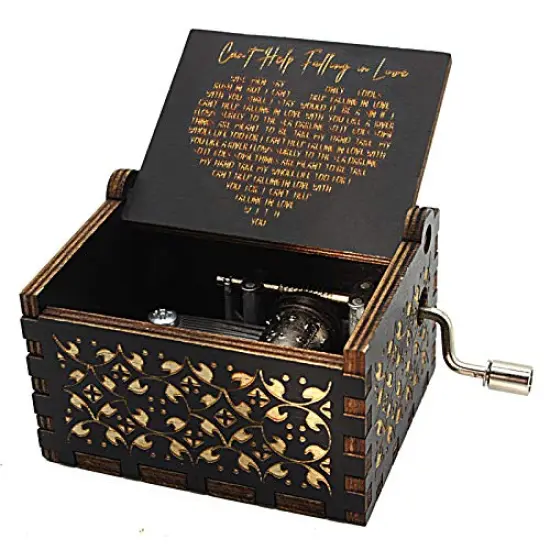 Can't Help Falling in Love Wood Music Box, Antique Engraved Musical Boxes Case for Love One Wooden Music Box - Gifts for Lover, Boyfriend, Girlfriend, Husband, Wife (BLACK) {2}