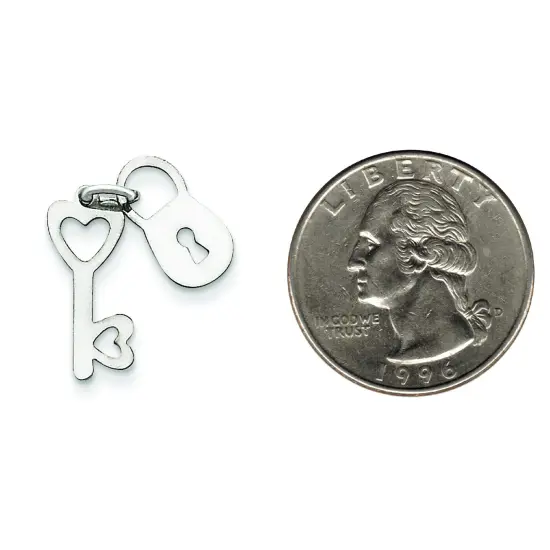 14K White Gold Polished Lock & Key Charm Pendant Jewerly 20mm x 7mm {2}