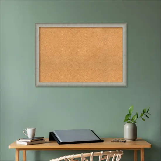Elegant Brushed Narrow Framed Corkboard, Natural Cork Elegant Pewter {5}