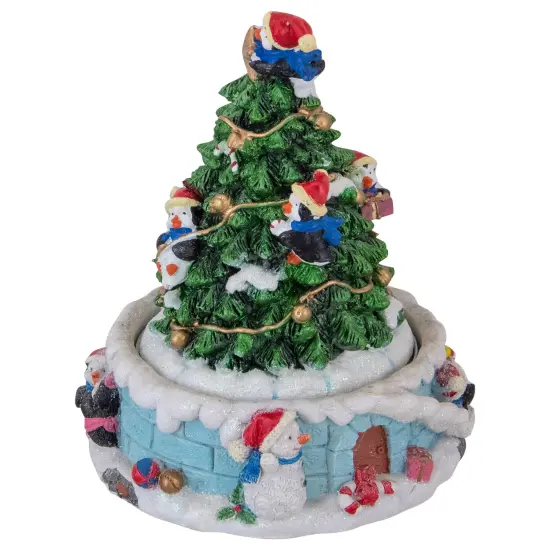 Northlight Penguins and Christmas Tree Rotating Music Box - 6.5" Green {4}