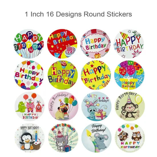 Wrapables 1 Inch Reward, Birthday, Thank You Stickers for Teachers, Students, Classrooms, Party Favors, Gifts, Boxes & Bags (1000pcs) Happy Birthday {2}
