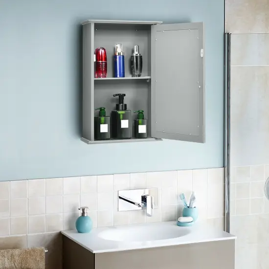 Bathroom Wall Cabinet with Single Mirror Door Grey {6}
