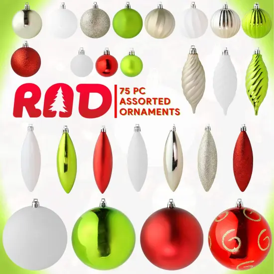 R N' D Toys RND Christmas Hanging Ball Ornaments Assorted Colors Christmas Ball Tree Ornament Set with Hook White & Silver {6}