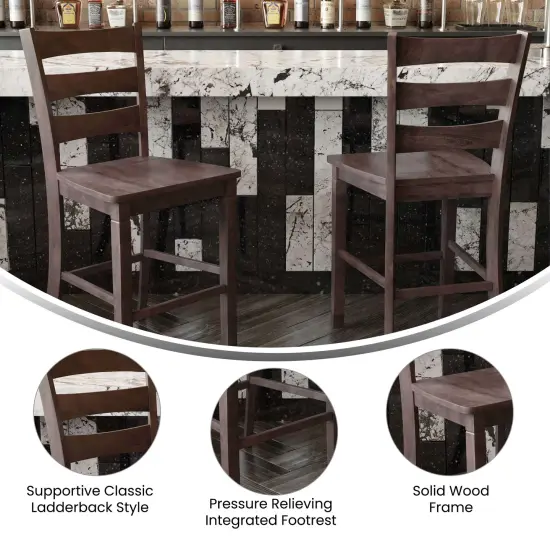 Merrick Lane Verity Set of Two Classic Wooden Ladderback Counter Height Barstools with Solid Wood Seats White Wash {7}