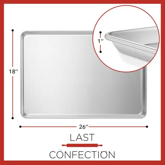 Last Confection 18" x 26" Commercial Grade Baking Sheet Pans, Aluminum Full-Size Rimmed Cookie Sheet Trays {2}